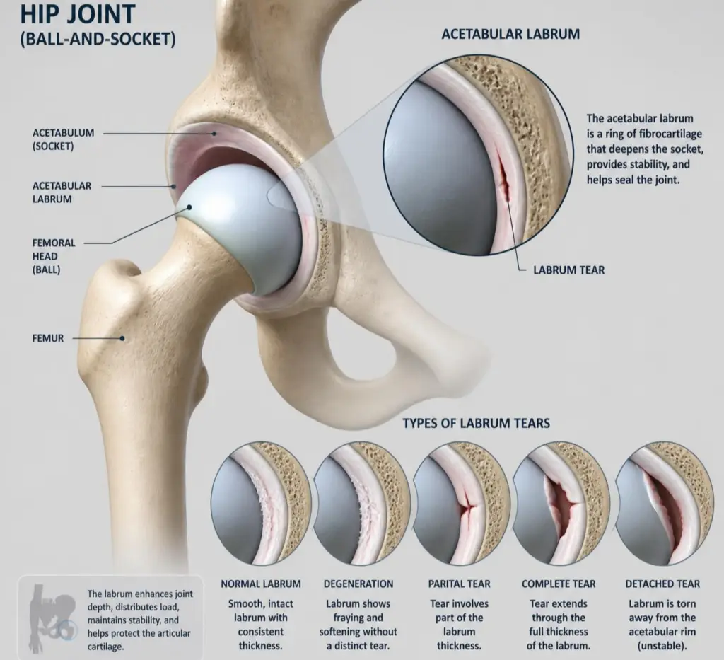 image of hip pain separated into parts. groin pain vs buttock pain.